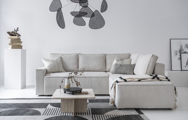 Divano letto angolare in velluto a coste bianco Brave Dave - Miuform
