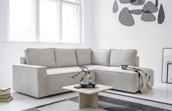Divano letto angolare in velluto a coste bianco Brave Dave - Miuform