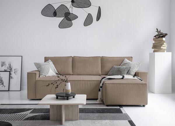 Divano letto angolare in velluto a coste beige Brave Dave - Miuform