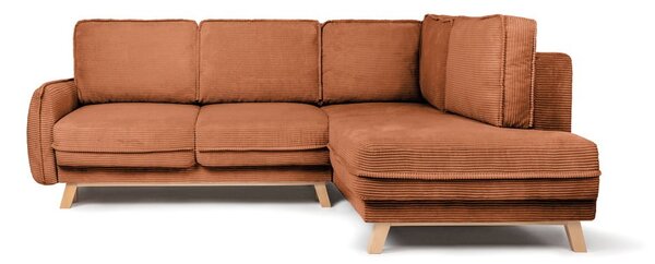 Divano angolare arancione allungabile con rivestimento in velluto a coste Tori – Bonami Selection