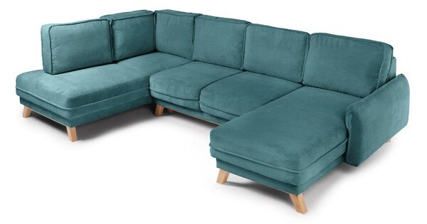 Divano angolare turchese allungabile (con penisola a sinistra/a forma di "U") con rivestimento in velluto a coste Tori – Bonami Selection