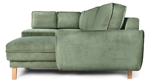 Divano angolare in verde chiaro allungabile (con penisola a sinistra/a forma di "U") con rivestimento in velluto a coste Tori – Bonami Selection