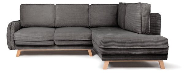 Divano angolare grigio allungabile (con penisola a destra) con rivestimento in velluto a coste Tori – Bonami Selection