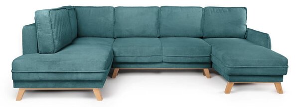 Divano angolare turchese allungabile (con penisola a sinistra/a forma di "U") con rivestimento in velluto a coste Tori – Bonami Selection