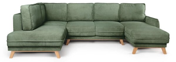 Divano angolare in verde chiaro allungabile (con penisola a sinistra/a forma di "U") con rivestimento in velluto a coste Tori – Bonami Selection