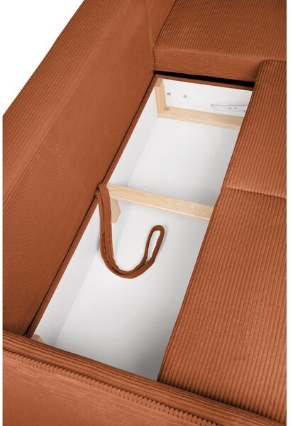 Divano angolare arancione allungabile con rivestimento in velluto a coste Tori – Bonami Selection