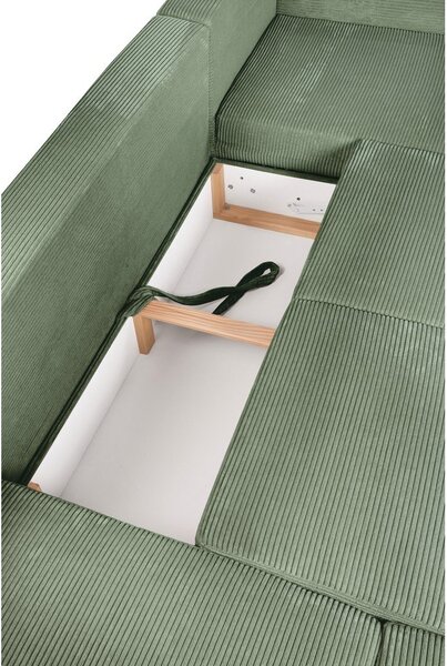 Divano angolare in verde chiaro allungabile (con penisola a sinistra/a forma di "U") con rivestimento in velluto a coste Tori – Bonami Selection