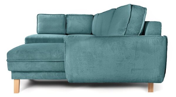 Divano angolare turchese allungabile (con penisola a sinistra/a forma di "U") con rivestimento in velluto a coste Tori – Bonami Selection