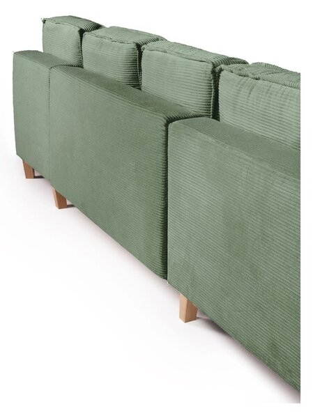 Divano angolare in verde chiaro allungabile (con penisola a sinistra/a forma di "U") con rivestimento in velluto a coste Tori – Bonami Selection