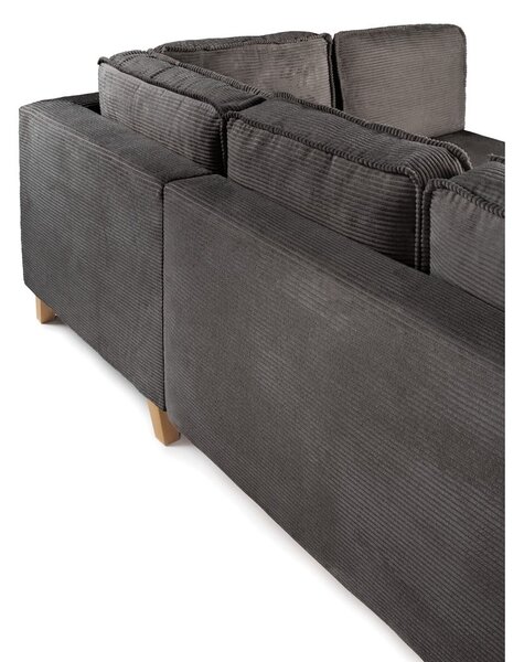 Divano angolare grigio allungabile (con penisola a destra) con rivestimento in velluto a coste Tori – Bonami Selection