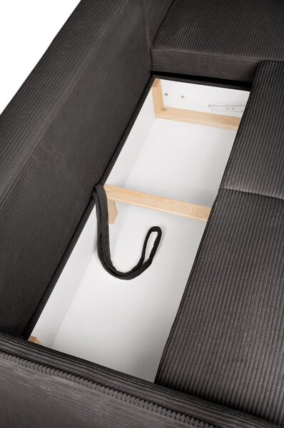 Divano angolare grigio allungabile (con penisola a destra) con rivestimento in velluto a coste Tori – Bonami Selection