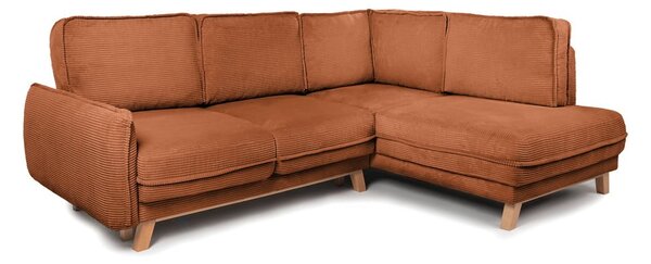 Divano angolare arancione allungabile con rivestimento in velluto a coste Tori – Bonami Selection