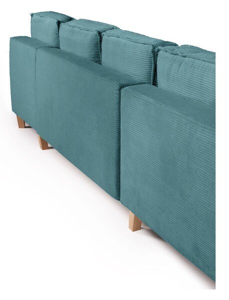 Divano angolare turchese allungabile (con penisola a sinistra/a forma di "U") con rivestimento in velluto a coste Tori – Bonami Selection