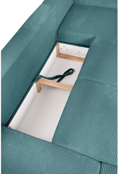 Divano angolare turchese allungabile (con penisola a sinistra/a forma di "U") con rivestimento in velluto a coste Tori – Bonami Selection