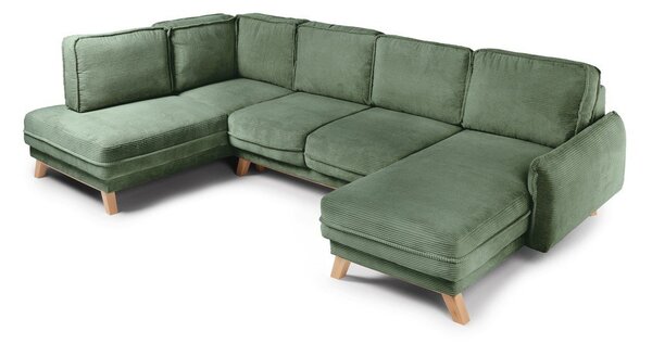 Divano angolare in verde chiaro allungabile (con penisola a sinistra/a forma di "U") con rivestimento in velluto a coste Tori – Bonami Selection