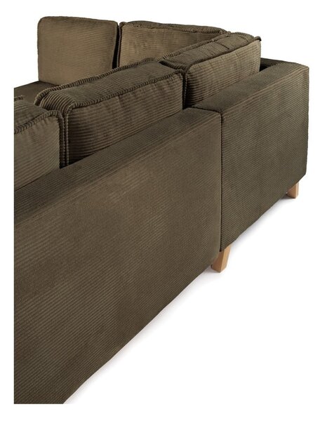 Divano angolare verde allungabile (con penisola a sinistra) con rivestimento in velluto a coste Tori – Bonami Selection