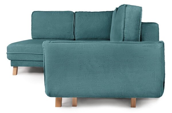 Divano angolare turchese allungabile (con penisola a sinistra) con rivestimento in velluto a coste Tori – Bonami Selection