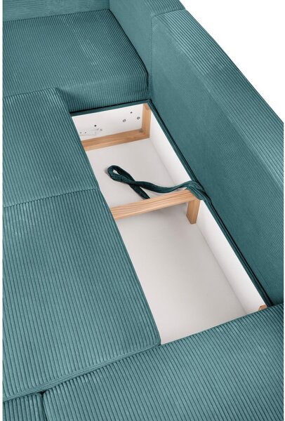 Divano angolare turchese allungabile (con penisola a destra/a forma di "U") con rivestimento in velluto a coste Tori – Bonami Selection