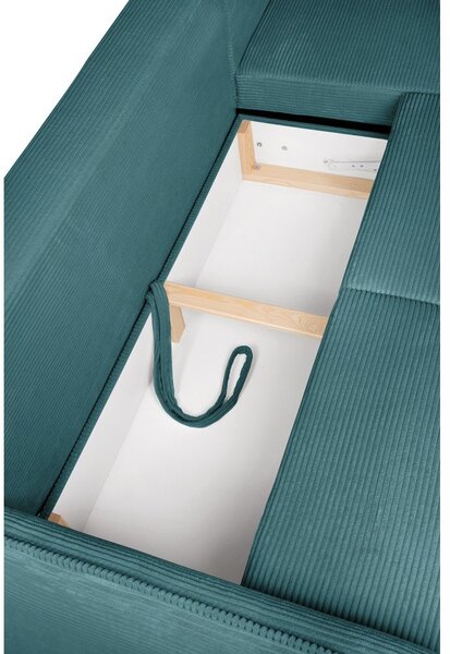 Divano angolare turchese allungabile (con penisola a destra) con rivestimento in velluto a coste Tori – Bonami Selection