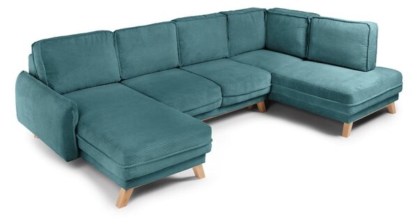 Divano angolare turchese allungabile (con penisola a destra/a forma di "U") con rivestimento in velluto a coste Tori – Bonami Selection