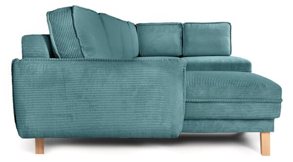 Divano angolare turchese allungabile (con penisola a destra/a forma di "U") con rivestimento in velluto a coste Tori – Bonami Selection