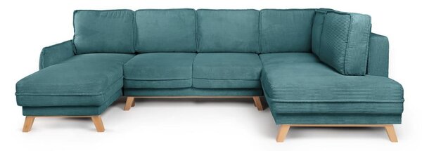 Divano angolare turchese allungabile (con penisola a destra/a forma di "U") con rivestimento in velluto a coste Tori – Bonami Selection