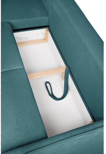 Divano angolare turchese allungabile (con penisola a sinistra) con rivestimento in velluto a coste Tori – Bonami Selection