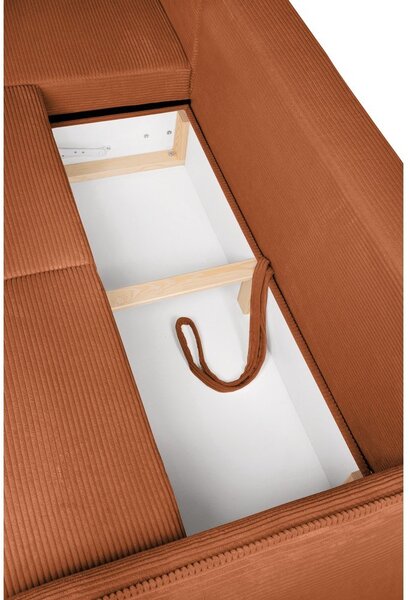 Divano angolare arancione allungabile (con penisola a sinistra) con rivestimento in velluto a coste Tori – Bonami Selection