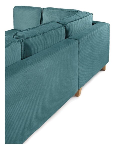 Divano angolare turchese allungabile (con penisola a sinistra) con rivestimento in velluto a coste Tori – Bonami Selection