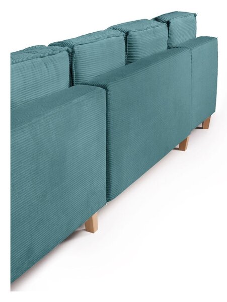 Divano angolare turchese allungabile (con penisola a destra/a forma di "U") con rivestimento in velluto a coste Tori – Bonami Selection