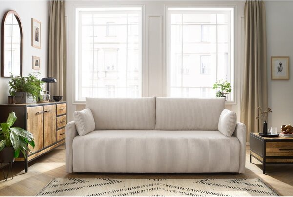 Divano beige allungabile con rivestimento in velluto a coste 211 cm Marcel – Bobochic Paris