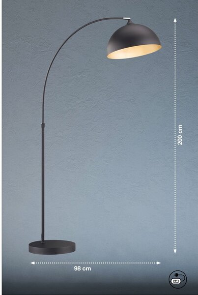 Lampada da terra nera con paralume in metallo (altezza 200 cm) Leitung - Fischer & Honsel