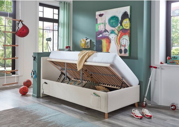 Letto da bambini beige imbottito con contenitore con rete inclusa 90x200 cm Cool – Meise Möbel