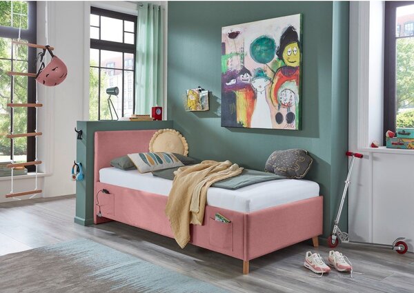 Letto da bambini rosa imbottito con contenitore con rete inclusa 90x200 cm Cool – Meise Möbel