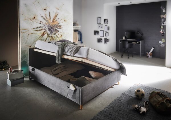 Letto da bambini color antracite imbottito con contenitore con rete inclusa 120x200 cm Cool – Meise Möbel