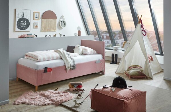 Letto da bambini rosa imbottito con contenitore con rete inclusa 90x200 cm Cool – Meise Möbel