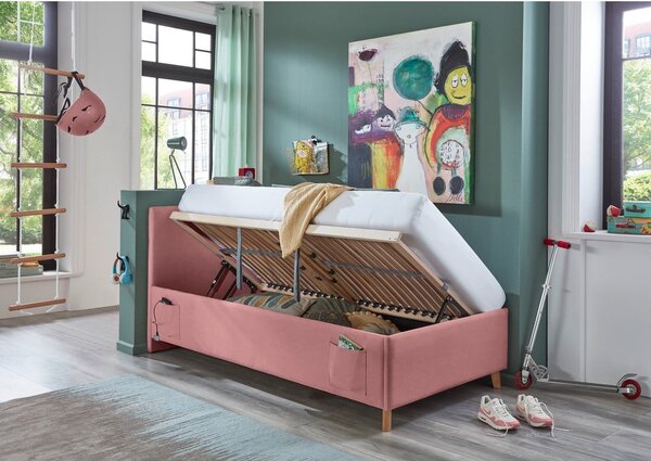 Letto da bambini rosa imbottito con contenitore con rete inclusa 90x200 cm Cool – Meise Möbel