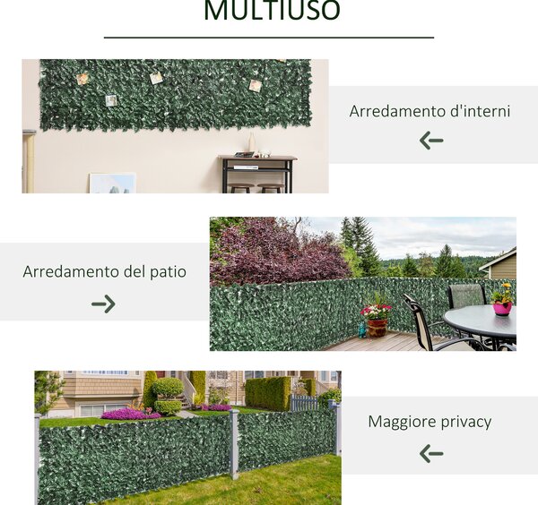 Outsunny Rotolo di Siepe Artificiale per Balcone e Giardino in PE Anti-UV, Siepe Finta con Foglie Verde Scuro 300x100cm|Aosom