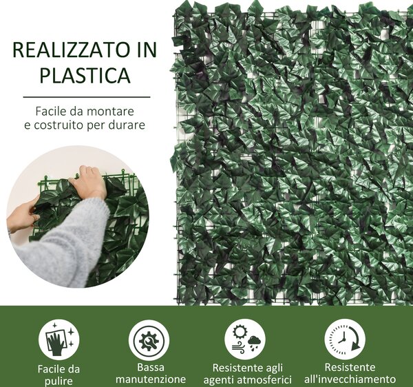 Outsunny Rotolo di Siepe Artificiale per Balcone e Giardino in PE Anti-UV, Siepe Finta con Foglie Verde Scuro 300x100cm|Aosom
