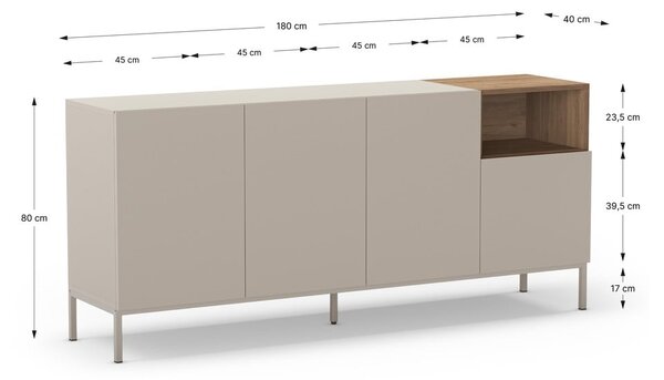 Cassettiera color crema 180x80 cm Cailin - Marckeric