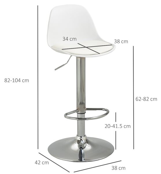 HOMCOM Set 2 Sgabelli Cucina Design Girevoli con Schienale in Similpelle, Sgabelli Bar Design con Poggiapiedi e Altezza Regolabile,Bianco| Aosom Italy