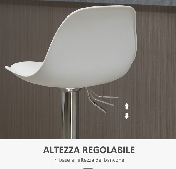 HOMCOM Set Di 2 Sgabelli Da Bar Regolabili – Bianco, Rivestimento Sintetico, Schienale Ergonomico, Girevoli 360° Con Poggiapiedi - 2
