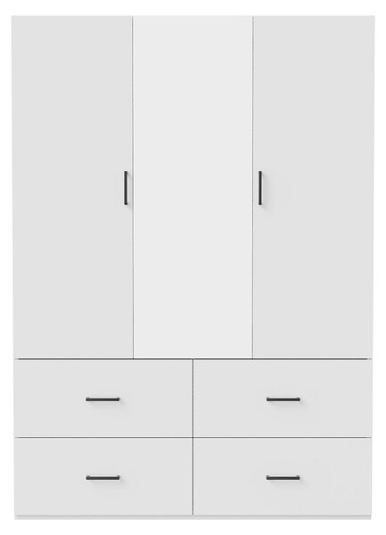 ARMADIO REMZETTA, 130 x 51,8 x 181,5 cm, 3 ante con specchio, 4 cassetti e 2 aste appendiabiti, armadio da ingresso con ampio spazio di stoccaggio, armadio per la camera da letto, bianco