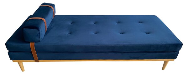 SalesFever daybed | incl. poggiatesta e poggianuca | rivestimento in velluto | struttura in legno di Hevea | L 180 x P 75 x H 42 cm | blu - naturale