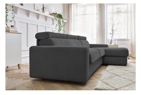Divano angolare in grigio scuro allungabile (con composizione variabile) con rivestimento in velluto a coste Monaco – Bobochic Paris
