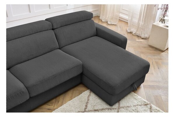 Divano angolare in grigio scuro allungabile (con composizione variabile) con rivestimento in velluto a coste Monaco – Bobochic Paris