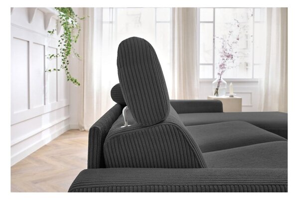 Divano angolare in grigio scuro allungabile (con composizione variabile) con rivestimento in velluto a coste Monaco – Bobochic Paris