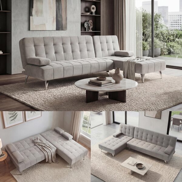Divano letto MCW-K22, divano divano angolare, superficie reclinabile sinistra/destra funzione letto 236cm ~ grigio velluto