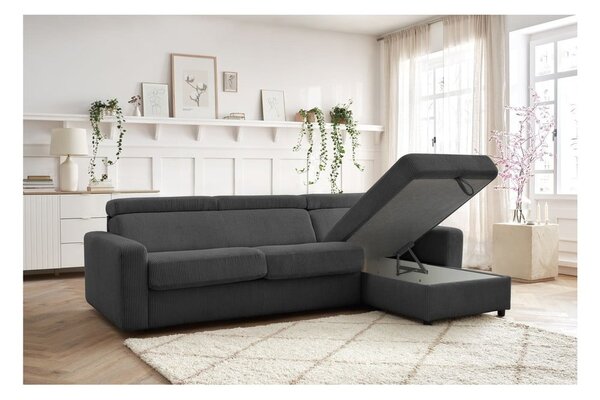 Divano angolare in grigio scuro allungabile (con composizione variabile) con rivestimento in velluto a coste Monaco – Bobochic Paris
