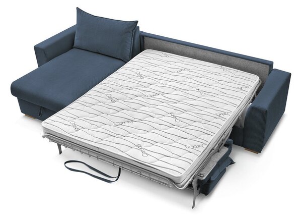 Divano angolare in blu scuro allungabile (con composizione variabile) con rivestimento in velluto a coste Augustin – Bobochic Paris